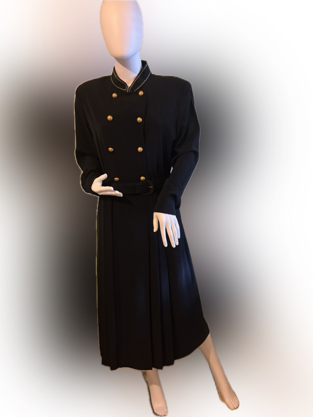 Rouje Black Double-Breasted Blazer Dress with Gold Buttons and Belt
